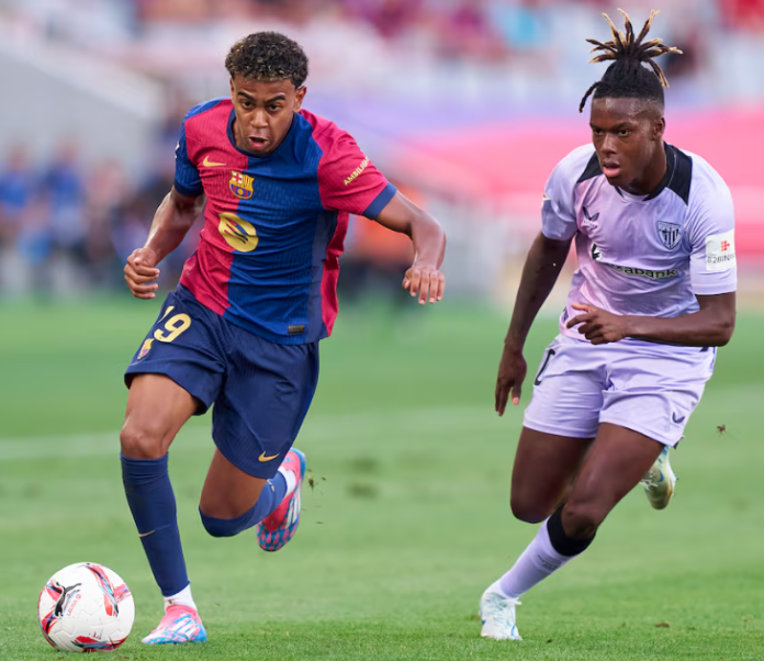 Lamine Yamal y Nico Williams, durante el duelo entre el Barcelona y el Athletic.